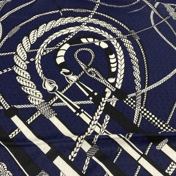 HERMES Chale Carres Navy Black White Cashmere Silk - Scarf - Picture 3 of 7